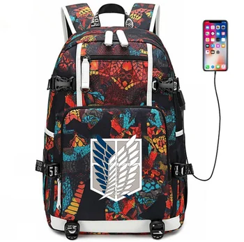 

Anime Attack On Titan Backpack USB Port Rucksack Bag Snake Pattern Teenager Student School Bags travel Shoulder Laptop Mochilas