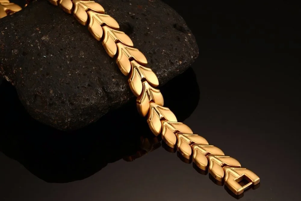 Mens bracelets Elegant Titanium Stainless steel Magnetic Therapy Bracelet Pain Relief for Arthritis and Carpal Tunnel pulsera Fashion Jewelry gold 110