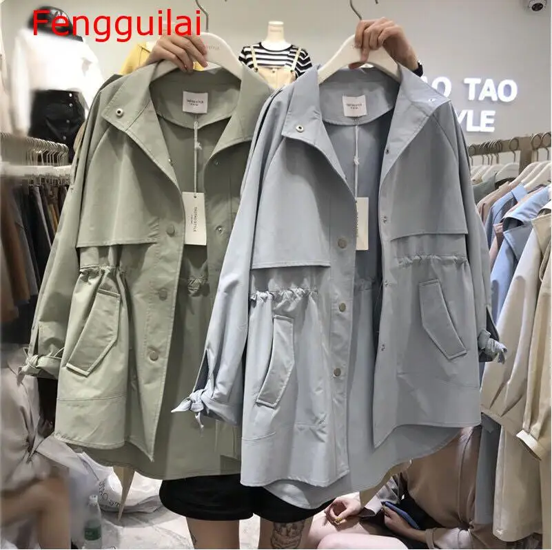 

Fengguilai 2019 Female Version Fashion Ins Collar Temperament Thin Spring Leisure Long-term Waitmore Windbreake