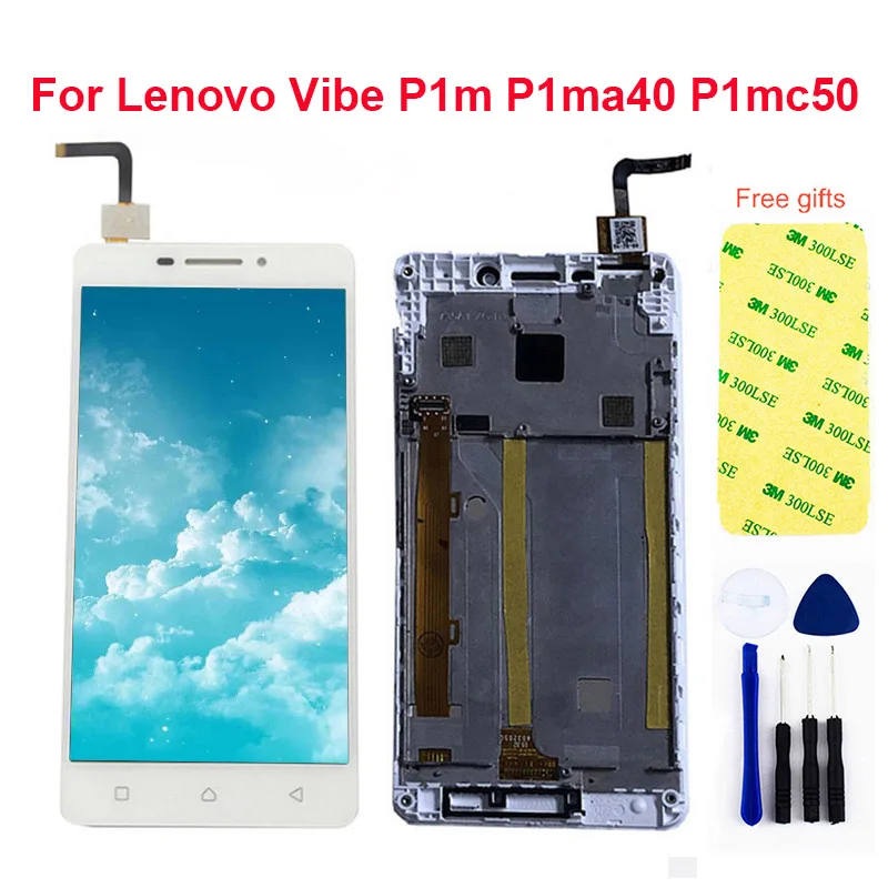 Pаспродажа Для lenovo Vibe P1m P1ma40 P1mc50 ЖК дисплей панель экран модуль + белый сенсорный экран дигитайзер сенсор Стекло в сборе + рамка