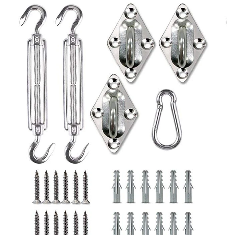 2 Bags Anti-Rust Stainless Steel Shade Sail Hardware Kit for Triple-cornered Sun Shade Sail Installation