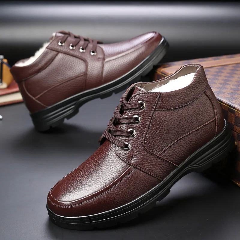 Мужские ботинки из натуральной кожи; Зимние ботильоны; модная обувь; мужская деловая повседневная обувь с высоким берцем; zapatos de hombre