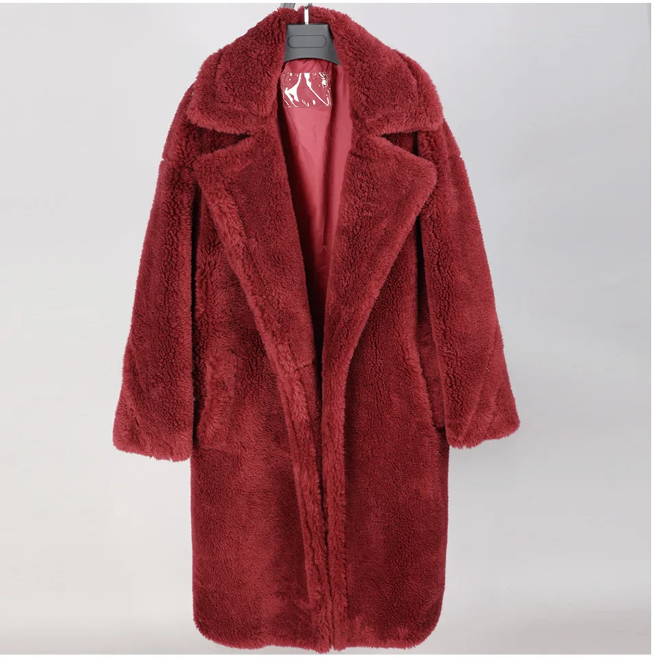 Модные новые продукты зимняя Длинная женская одежда натуральная шерсть овчина плюшевый медведь пальто теплая свободная одежда