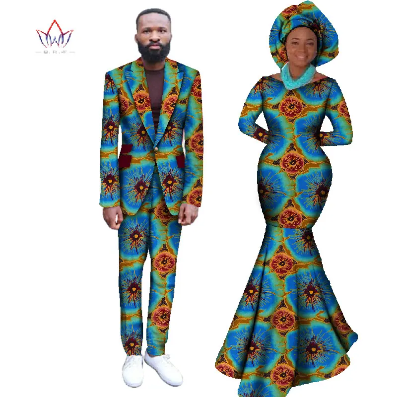 Африканские платья для женщин Африканское платье Bazin Riche женское Макси платье и мужской повседневный Блейзер комплект из 2 предметов плюс Размер 6XL WYQ59 - Цвет: 10