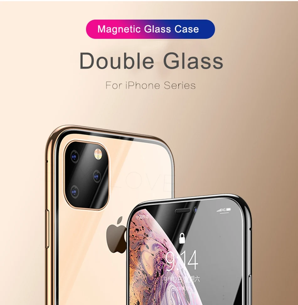 10 шт. двойной Магнитный чехол для iPhone 11 pro MAX Metail Магнитный 360 противоударный стеклянный чехол для iPhone 11 Pro