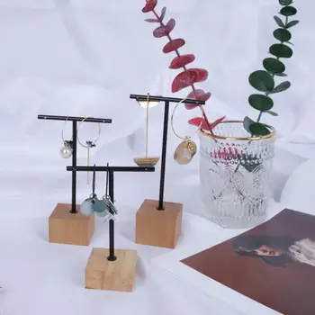 

Black & Gold Wood Iron Earrings Jewelry Display Rack Stand Organizer Holder Case Necklace Bouches Ornament Hanger T-Bar 3pcs/set