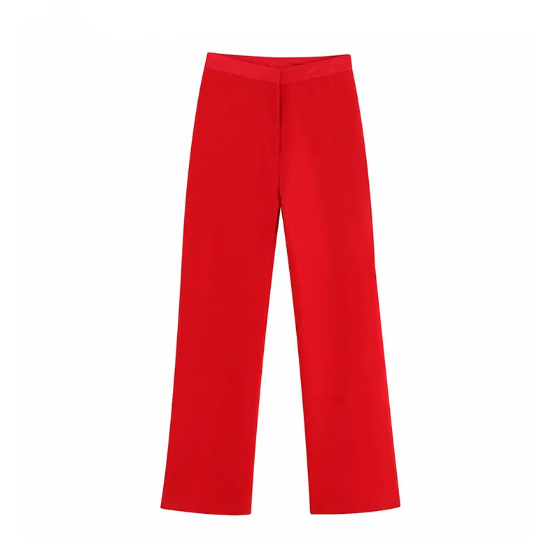 

Vintage Stylish Office Lady Red Pants Elegant Women 2019 Fashion Zipper Fly Ankle Female Trousers Casual Pantalones Mujer Clothe
