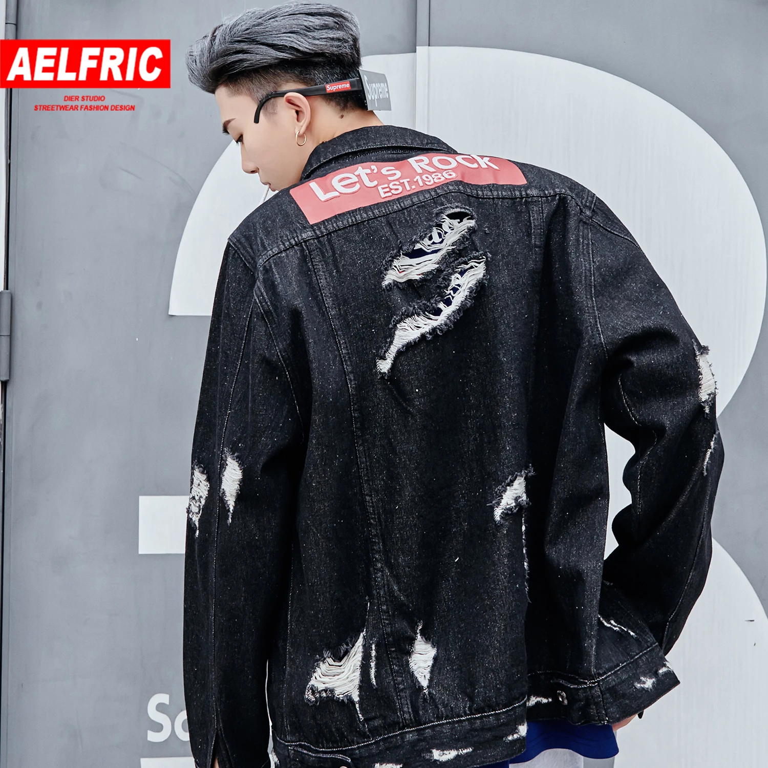 AELFRIC хип хоп винтажные с буквенным принтом мужские джинсовые куртки Осень Harajuku ленты пальто Модная Уличная Повседневная мужская верхняя одежда
