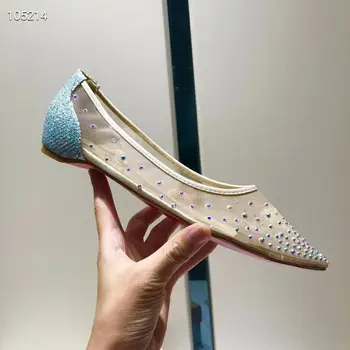 

2020 High quality Classic Red Bottom Net yarn Hot drilling comfortable rubber outsole pointed women flats size 35-41