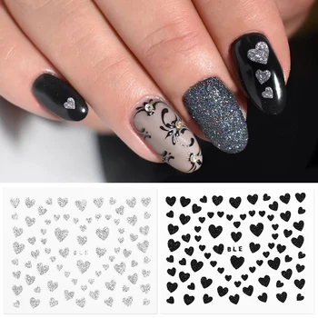 

1 Sheet Sweet Heart 3D Nail Stickers Gold Silver Black Sexy Red Glitter Love Nail Decals Geometry Series Decoration Tools