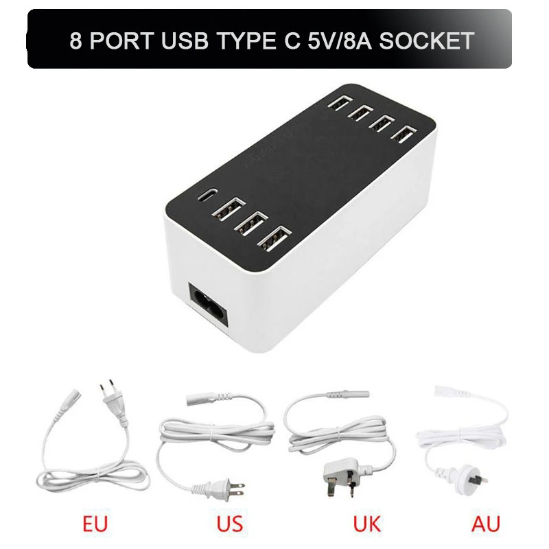 8 Port Usb Type C 5v 8a Socket Charger With Voltage Current Lcd Display For Smart Mobile Phone Tablet Pc Wall Charger Adapter Phone Adapters Converters Aliexpress