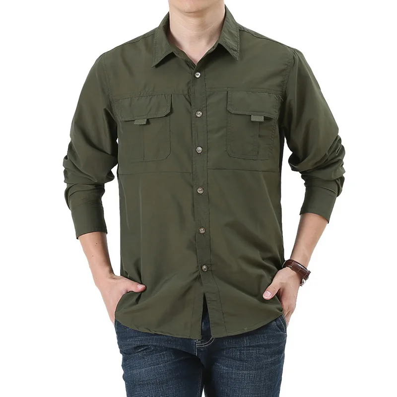 Повседневная мужская Рубашка классическая уличная Camisa Masculina с длинным рукавом быстросохнущая рубашка с воротником под горло деловая рубашка тонкая Chemise Homme Топы - Цвет: Green