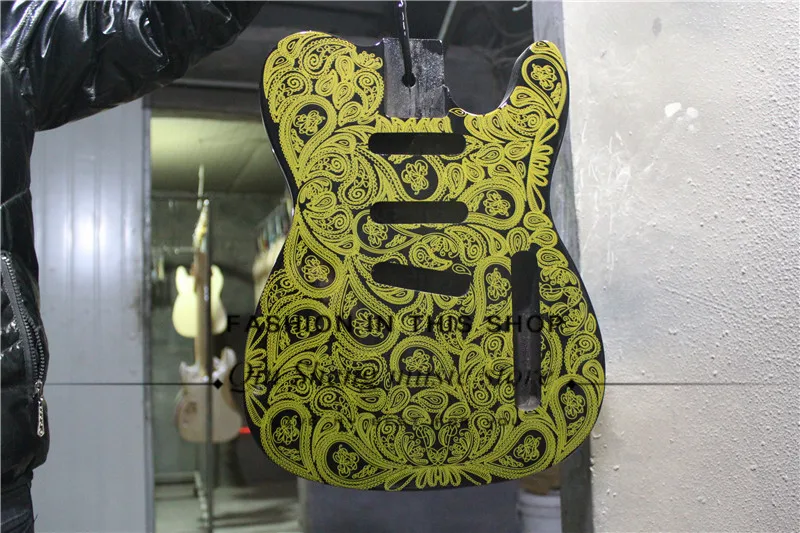 free shipping custom electric guitar with blue flower pattern body,basswood body,support for custom,free delivery