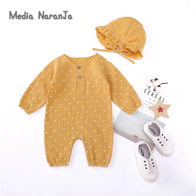 autumn new baby long-sleeved cotton jumpsuit newborn autumn children's clothing romper with hat