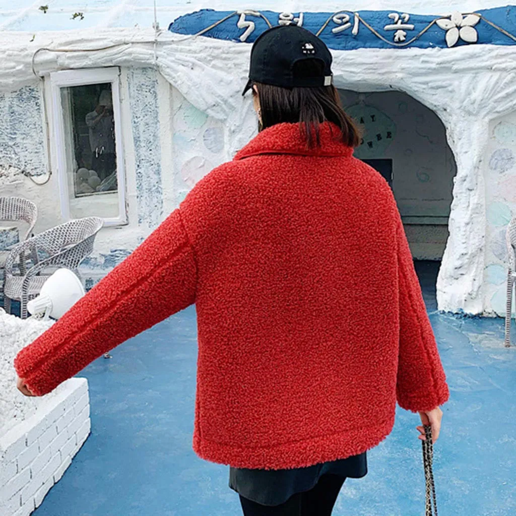 Jaycosin зимний тренд для женщин теплая овечья шерсть толстый бархат пальто на молнии удобный длинный рукав женский плюш короткая куртка Coat1125#5