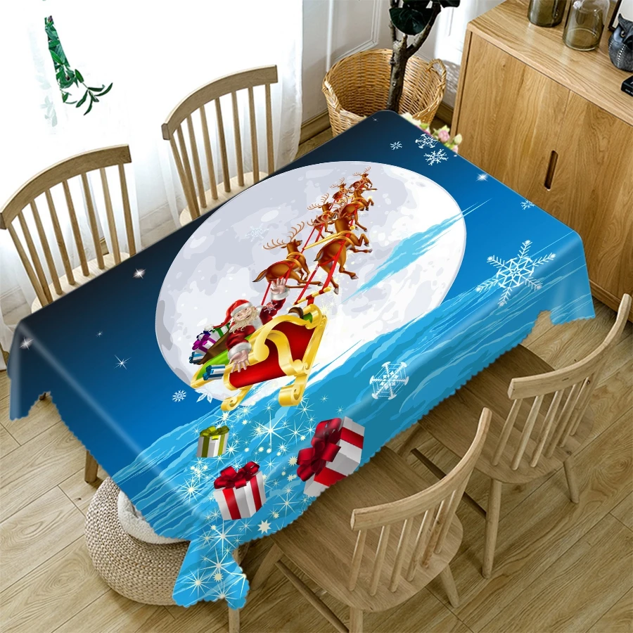  2019 Latest Christmas Tablecloth Sleighing Santa Claus Pattern Thicken Cotton 3d Table cloth New Ye