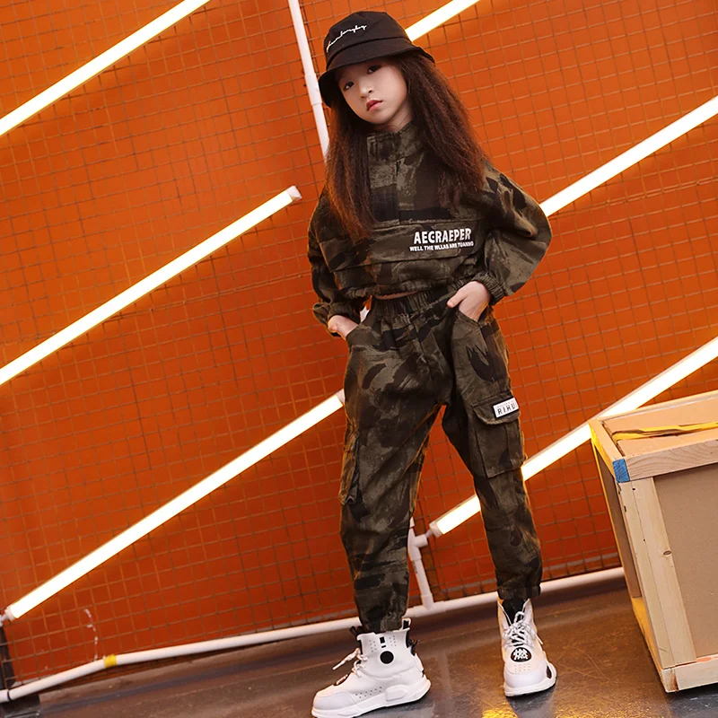 Girls Suit Детская одежда в стиле хип-хоп Камуфляжный костюм специальный костюм солдата для девочек в стиле джаз уличный танцевальный костюм для выступлений для мальчиков в стиле хип-хоп B1242 - Цвет: Girls Suit
