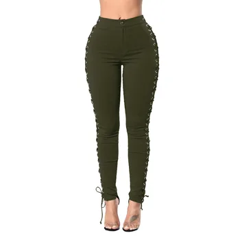 

Lace Up Sexy Jeans For Women New Style High Waisted Pencil Jeans Skinny Fashion Ankle- Length Denim Pants