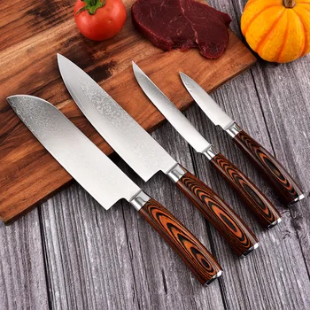 

LUOKESI hammer mesh Damascus steel chef home kitchen knife fruit knife meat knife Four-piece set