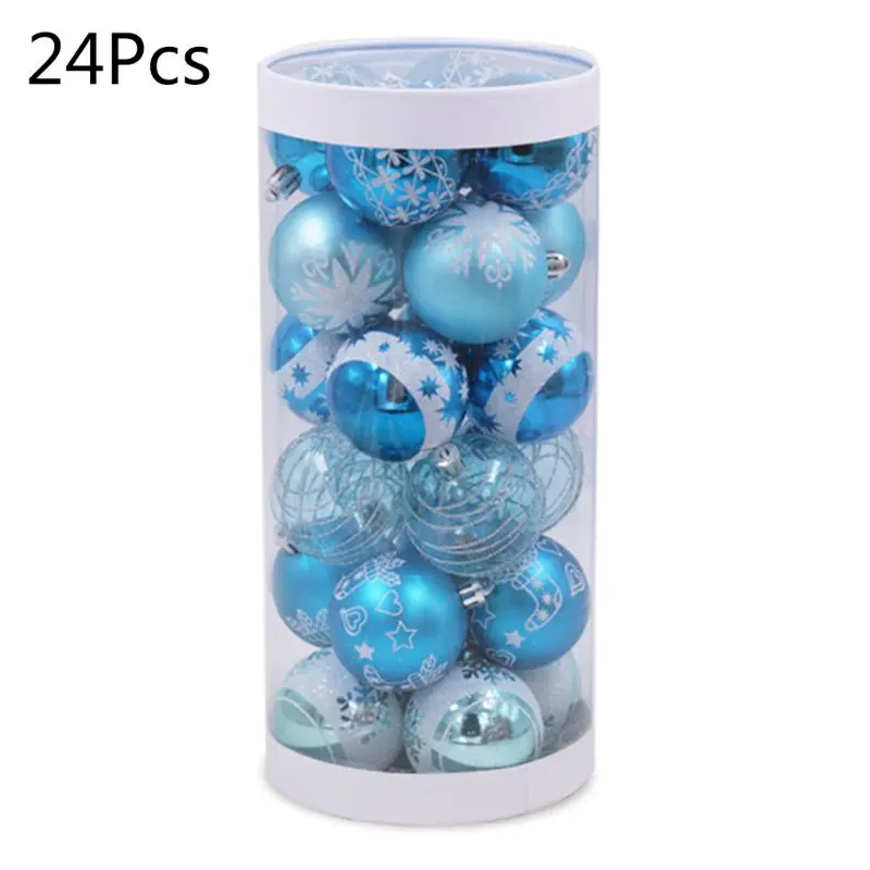

24Pcs Christmas Blue Ball Shape Tree shape Pendant Baubles Plush Foam Ornament