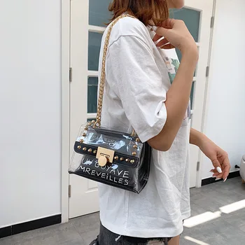 

2020 jelly Women's bag new women's messenger bag chain rivet shoulder bag fashion women's handbag transparent bag clutch bag