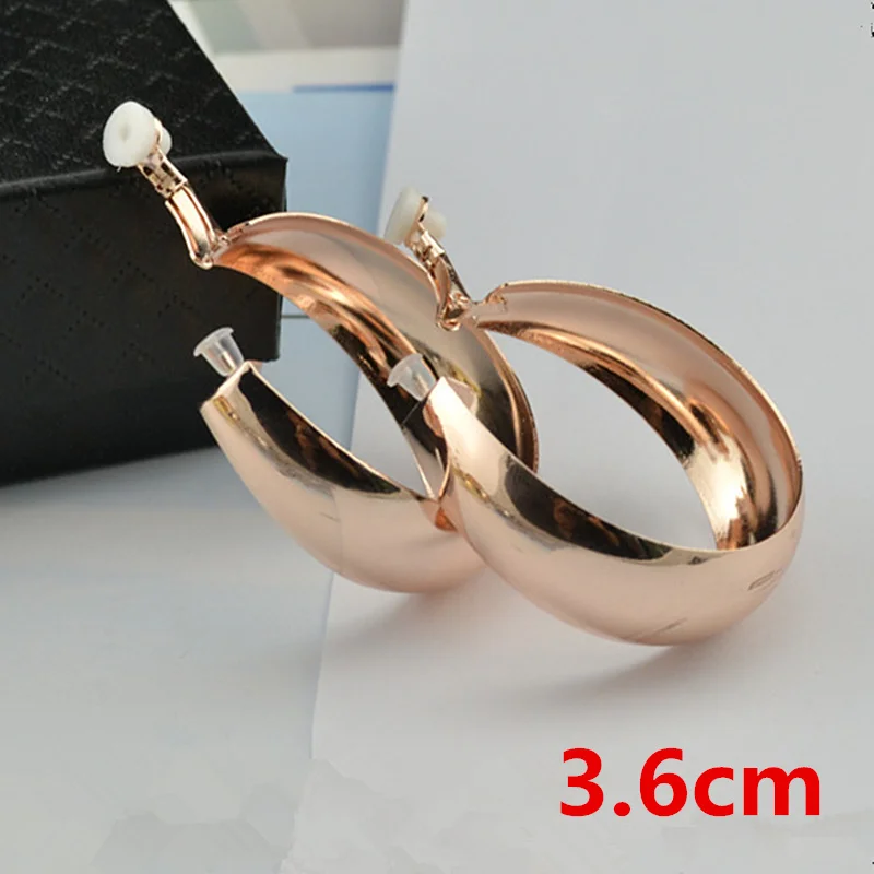 rose gold clip 3.6cm Большие круглые клипсы на ухо без пирсинга без отверстия для ушей женские серьги Модные ювелирные изделия розовое золото серебро петли женские Клипсы Серьги - Окраска металла: rose gold clip 3.6cm