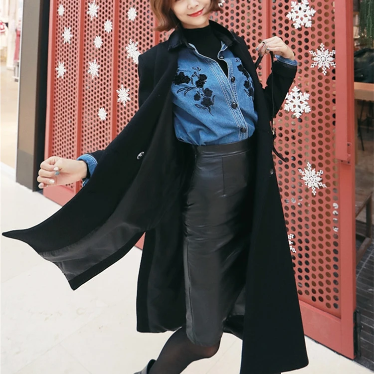 Feminino, Женская осенне-зимняя простая шерстяная длинная куртка макси, пальто, женский халат, верхняя одежда, Manteau femme Casaco WJ100