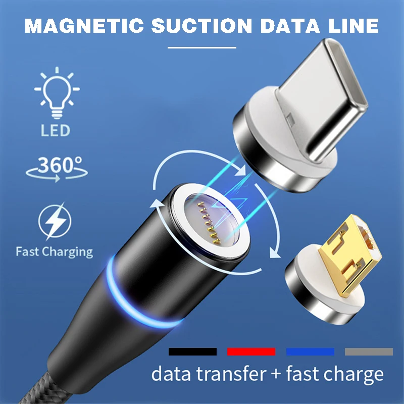 

Type-C Micro USB Fast Charging Cable Magnetic USB Pins Data Sync Cord 1M magnetic charging cable micro usb For Huawei Mate