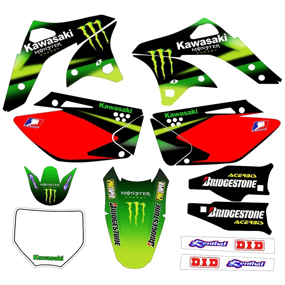 

New Full Graphics Decals Stickers Custom Number Name 3M Bright Matte Stickers Waterproof For Kawasaki KXF250 2006-2008
