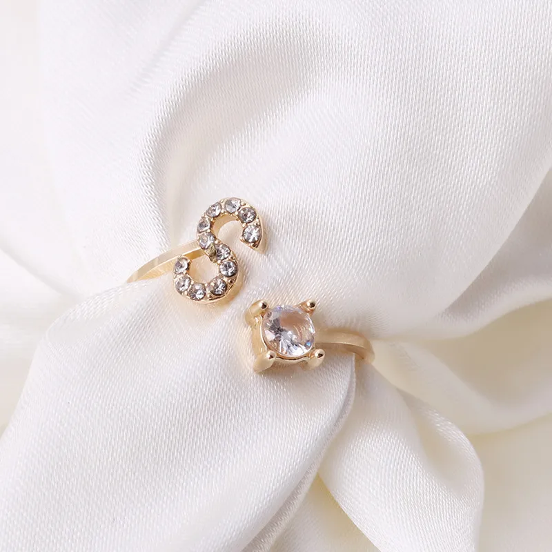 Fashion 26 Letter Initial Open Rings For Women Zircon Gold Color Trendy Alphabet Finger Cuff Adjustable Ring Girl Lovers Jewelry,finger rings,fashion rings,zircon rings,fashion ring,gold rings
