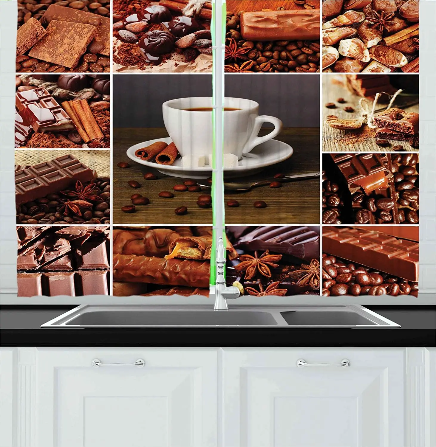 Brown Kitchen Curtains Coffee And Chocolate Themed Collage Mug Cinnamon Bars Cocoa Tasty Yummy Snacks Window Drapes For Kitchen Curtains Aliexpress