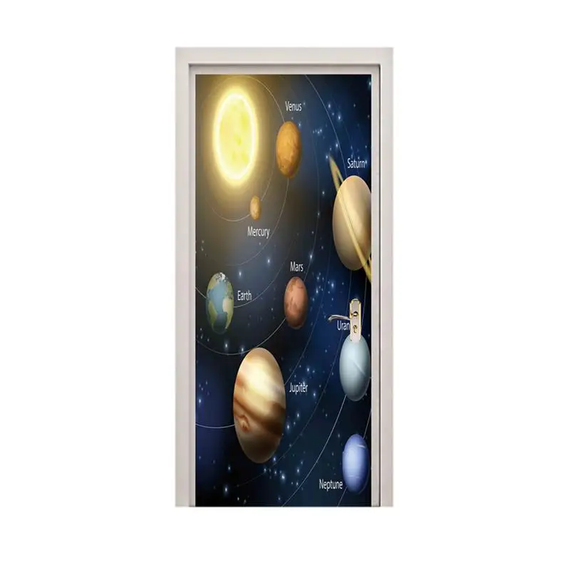 

1pc Door Stickers Waterproof PVC Solar System Planet Pattern Creative Self Adhesive Door Mural For Home Store Decoration