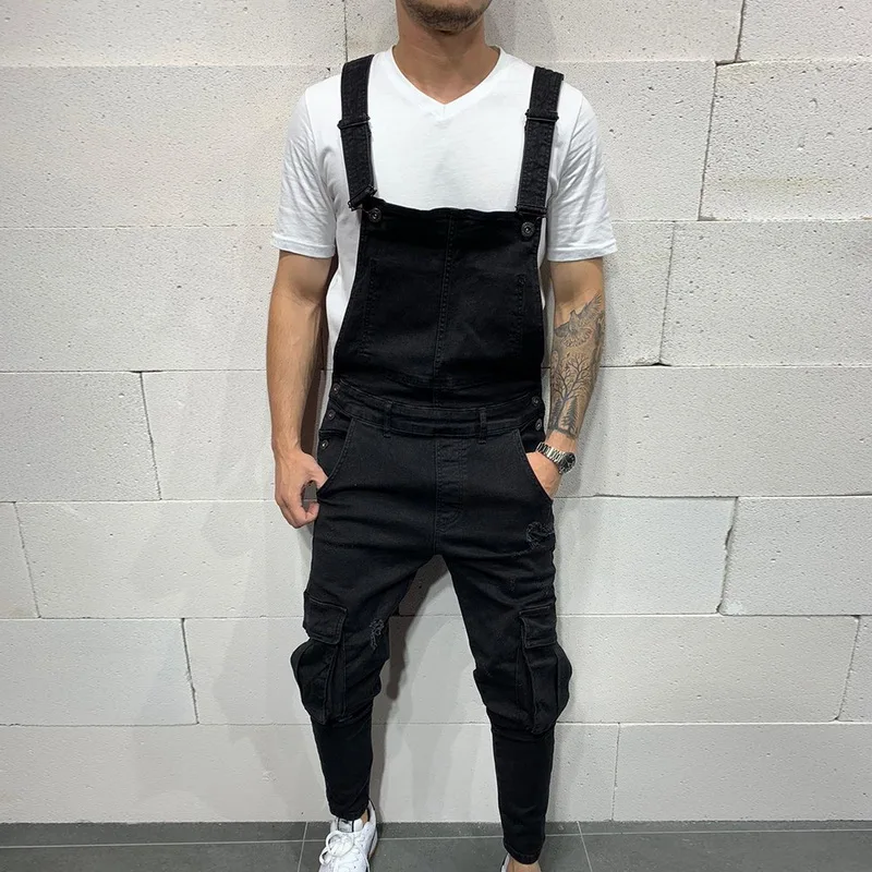 CYSINCOS Fashion Men Ripped Jeans Jumpsuits Hi Street Distressed Denim Bib Overalls Male Autumn Suspender Pants Size S-XXXL