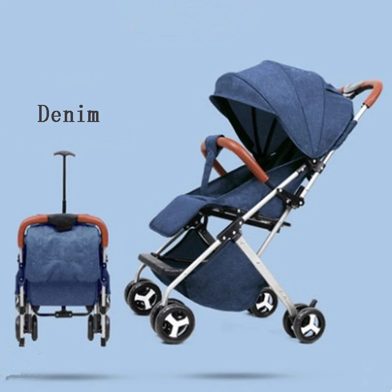 Baby trolley ultra-light, portable and easy to fold baby pocket umbrella trolley umbrella stroller - Цвет: D-verison-Linen Blue