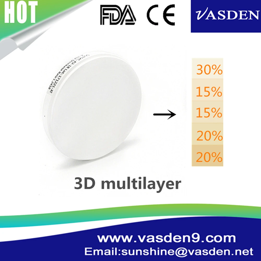 

VASDEN multilayered preshaded dental zirconia block material zirconium discs for dental lab A2 color