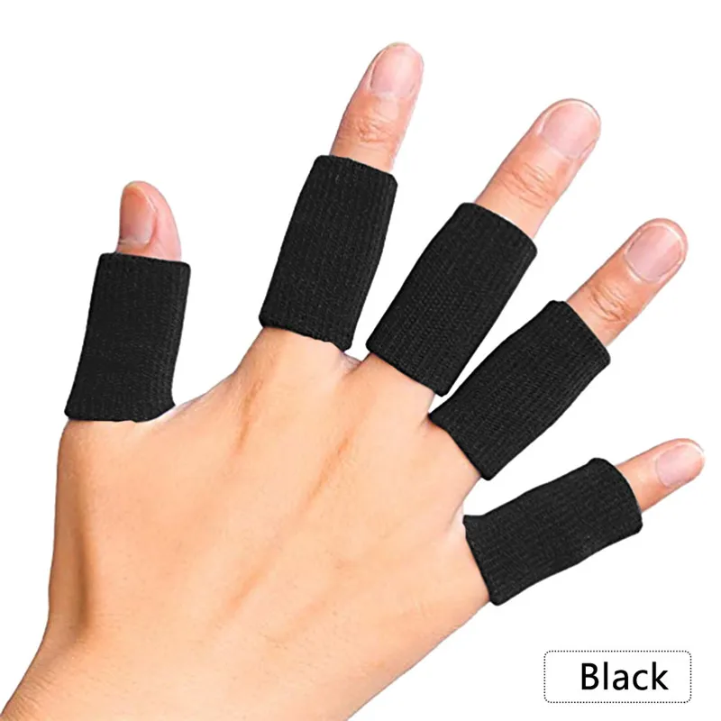 10 шт. перчатки с рукавами для безопасности пальцев для шина для большого пальца Скоба для артрита дышащая эластичная лента для пальцев для баскетбольного волейбола - Цвет: Black