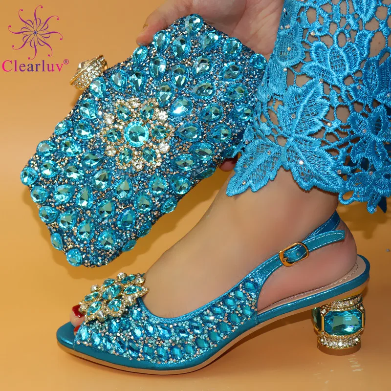 

Ladies Italian Shoes and Bag Set Decorated with Rhinestone Matching Shoes and Bag Set In Heels Women Comfy Platform Sandal Shoes