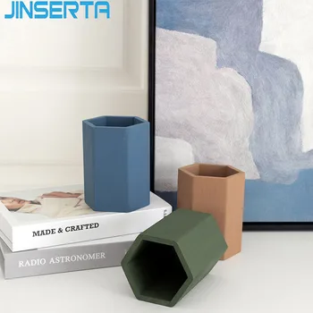 

JINSERTA Wooden Storage Box Pen Holder European Home Office Desktop Sundries Box Hexagon Wood Stationery Container Case