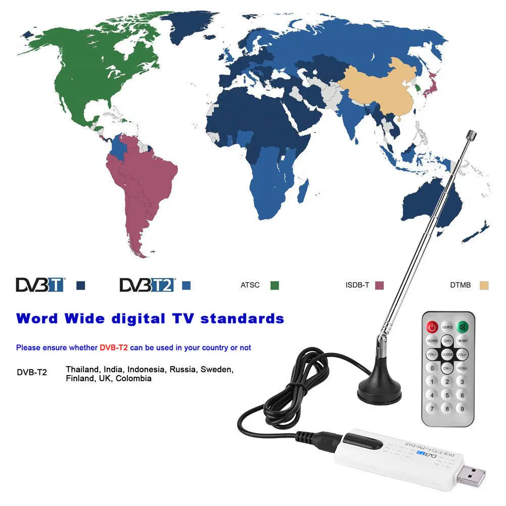 USB 2,0 цифровой DVB-T/T2 SDR+ DAB+ FM HD ТВ тюнер приемник Стик SG аксессуар