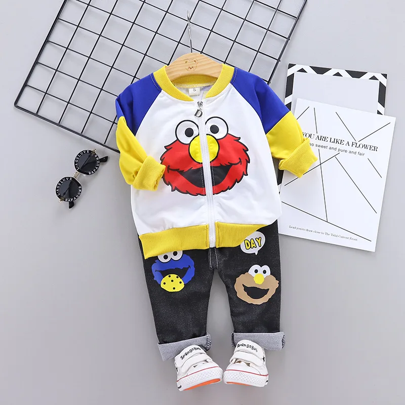 

Childrenswear 2020 Children Spring New Style Cartoon Sesame Street Joint CHILDREN'S Sweater Two-Piece Set Baseball Uniform