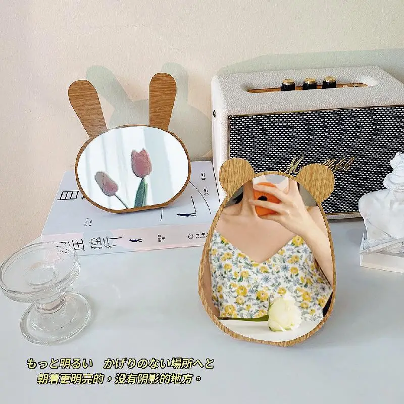 Korean Ins Cute Bear Wooden Makeup Mirror Table Mirror Animal Hd Single-sided Dressing Beauty Dormitory Desktop
