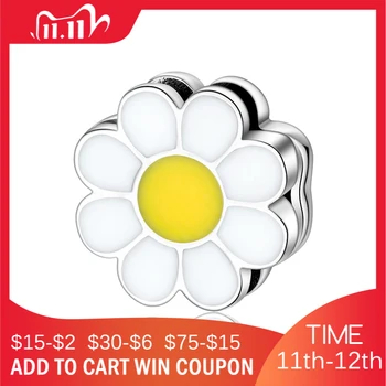 

925 Sterling Silver plumerias yellow and white enamel Flowers Clip beads Fit Original reflection Charm Bracelet jewelry making