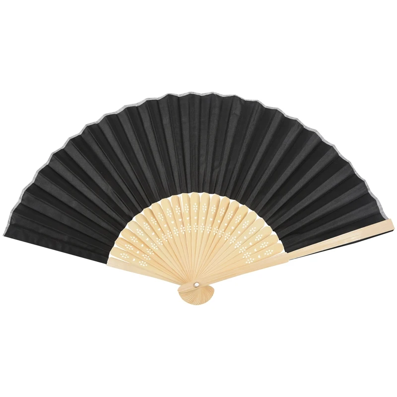 Black Silk Hand Fan Bamboo Ribs Held Personal | Дом и сад
