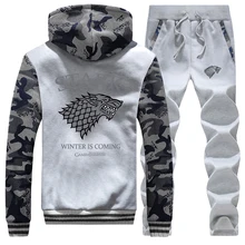 *#Best Price Game Of Thrones 2019 Winter New Coat Thick Fashion Casual Camouflage Hooded House Of Stark+Pants Suit 2 Piece Set Streetwear *#Best Price Game Of Thrones 2019 Winter New Coat Thick Fashion Casual Camouflage Hooded House Of Stark+Pants Suit 2 Piece Set Streetwear