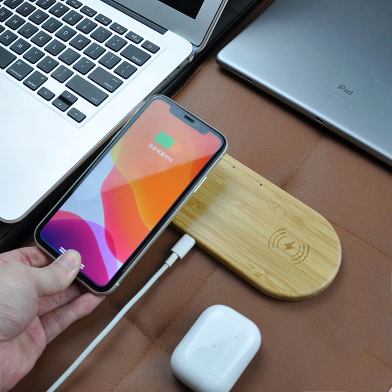 Беспроводное зарядное устройство Qi Wood Dual 10 Вт быстрая Беспроводная зарядная