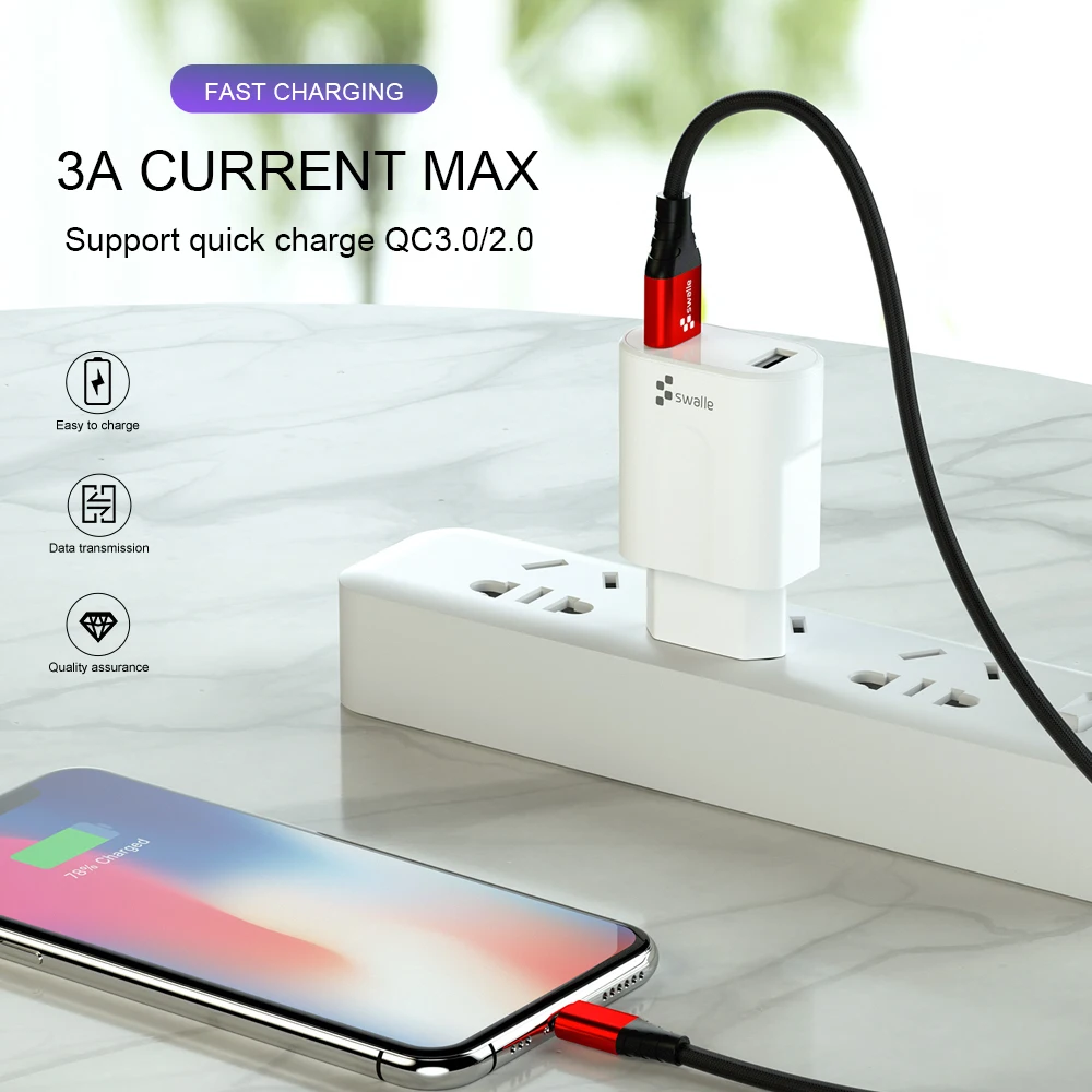 Swalle Micro usb type-C кабель для iPhone кабель освещения 0,2 м 1,2 м 3A провод для быстрого заряда type-C Магнитный кабель для зарядки телефона