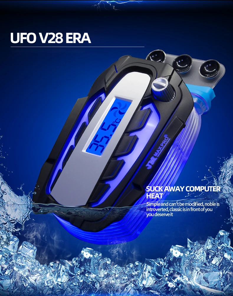 USB Portable Laptop Fan Cooler Notebook Radiator LCD Display Rapid Cooling Adjustable Speed Auto-Temp Detection Vacuum