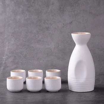 

1 Pot 6 Cups Sake Shochu Wine Set Ceramic Flagon Vintage Japanese Sake Set Flasks Liquor Cup Barware Creative Hip Bar Gifts