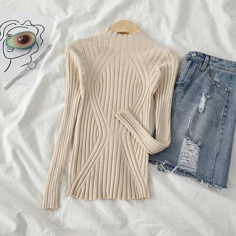 DeRuiLaDy 2019 New Fall Casual knitted Sweater women Turtleneck Slim Sweaters jumper Womens top winter sweater tricot pullover