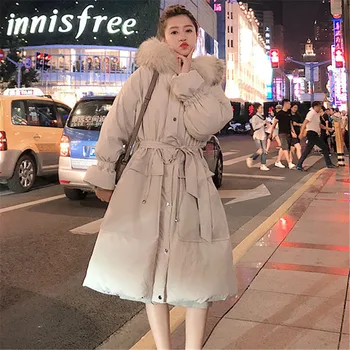 

Cotton Jacket Female Students Thicken Long Parkas Mujer Winter Jacket Women Overcoat Loose Hooded Fur Collar Winter Coats C5796